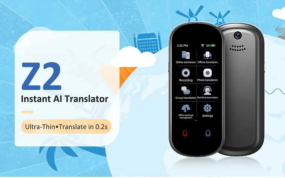 Z2 Instant AI Voice Translator Portable 3.1 inch Touch Screen Real Time Translator with Recording Photo for Travel Learn Meeting