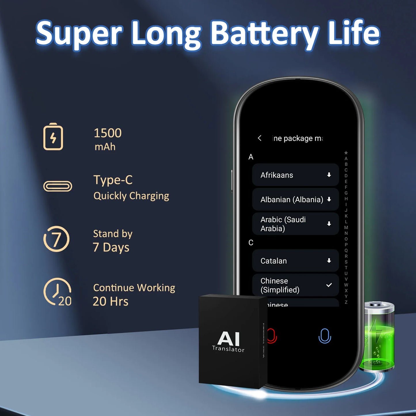 Z2 Instant AI Voice Translator Portable 3.1 inch Touch Screen Real Time Translator with Recording Photo for Travel Learn Meeting